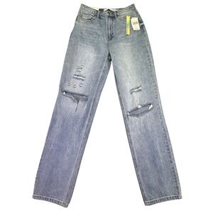 NWT Tinsel Town Jeans Women's Size 9 Straight High Rise Light Wash Distressed